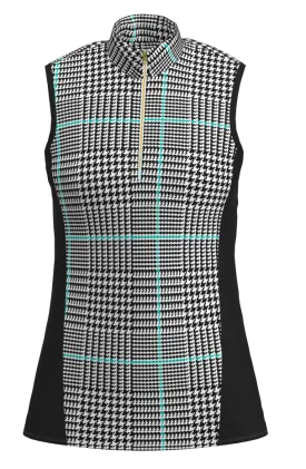 AB SPORT Women's Glen Plaid Print Mock Zip Sleeveless Golf Shirt GP03-GPBLBH