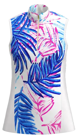 AB SPORT Women's Leaf Print Mock Zip Sleeveless Golf Shirt GP03-LFRHP3W