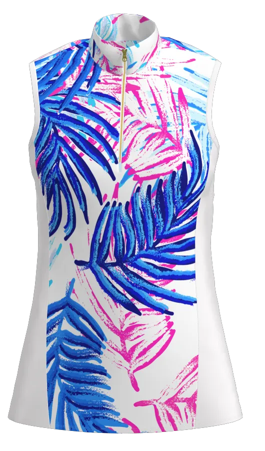 AB SPORT Women's Leaf Print Mock Zip Sleeveless Golf Shirt GP03-LFRHP3W