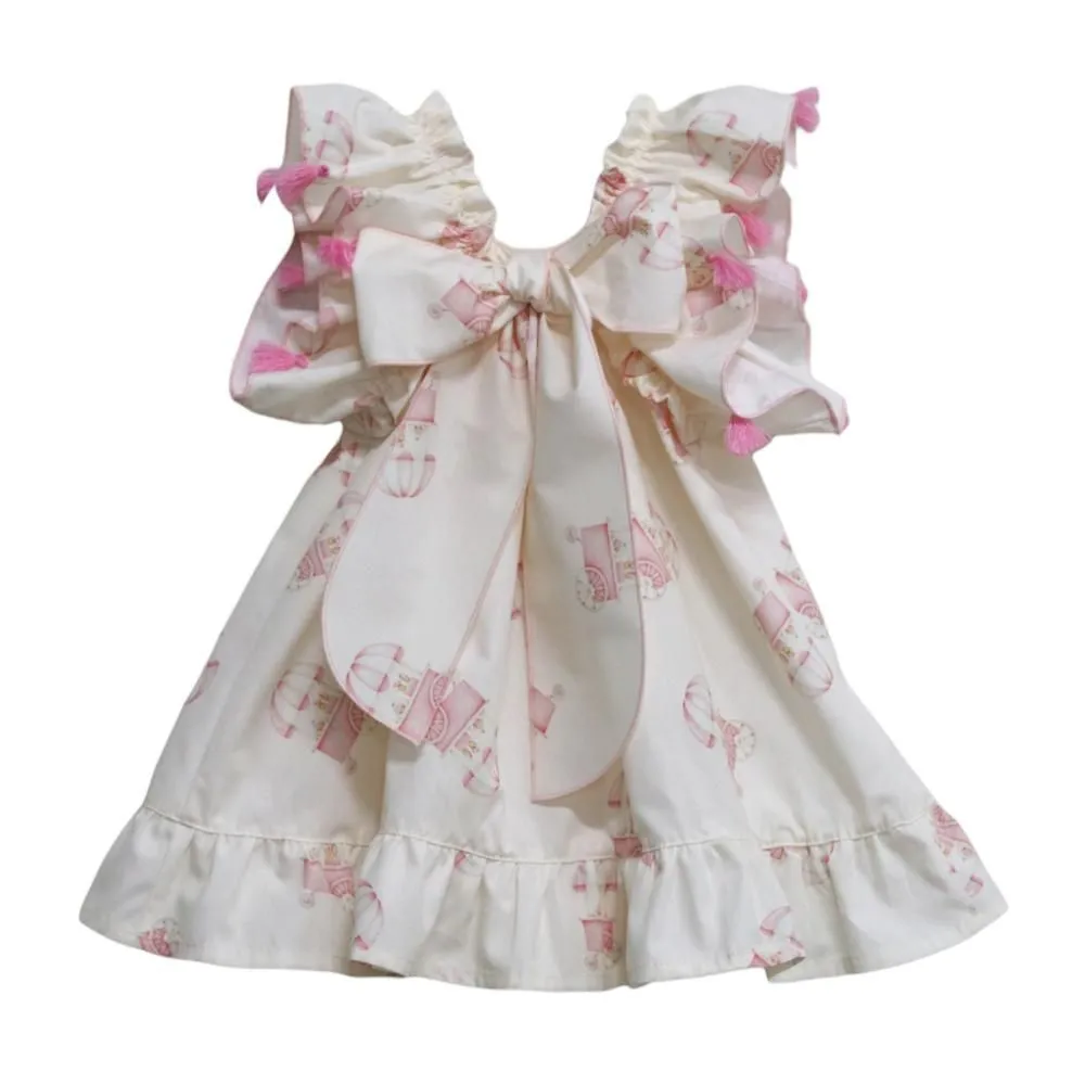 Baby Girl Flutter Sleeve Dress with Pink Print