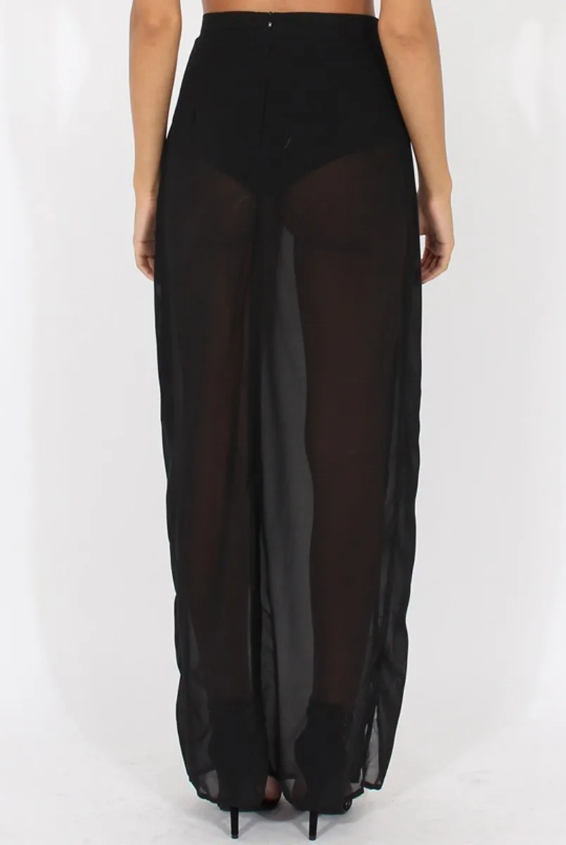 Black High Waisted Sheer Maxi Skirt - Ivy