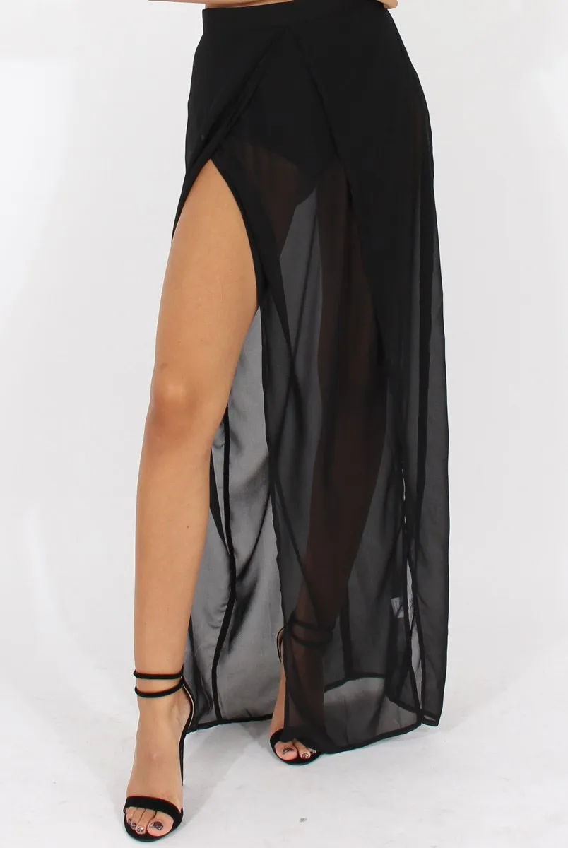 Black High Waisted Sheer Maxi Skirt - Ivy