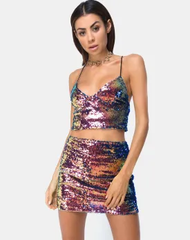 Cherish Mini Skirt in Dragon Fruit Sequin