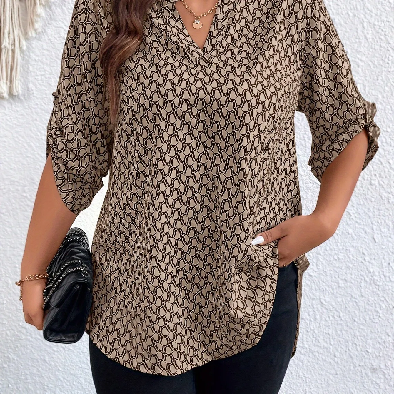 Chic Allover Print Plus Size Tunic Top for Women