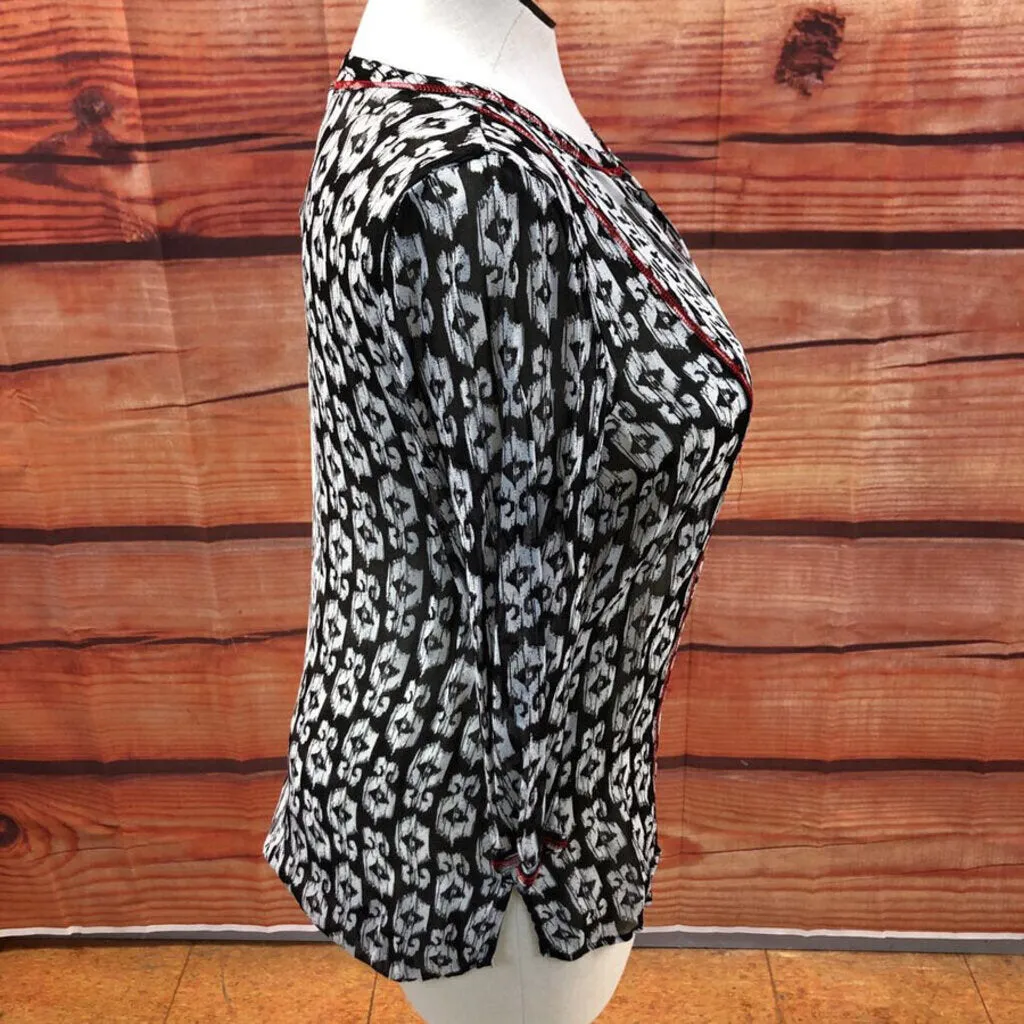 CHICOS BLACK WHITE PATTERNED TUNIC SHIRT SIZE 1 TCC