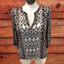 CHICOS BLACK WHITE PATTERNED TUNIC SHIRT SIZE 1 TCC