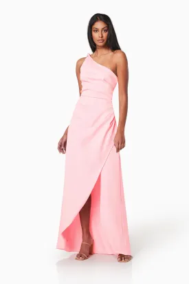 Flowy Matte Satin Single Shoulder Gown - Pink