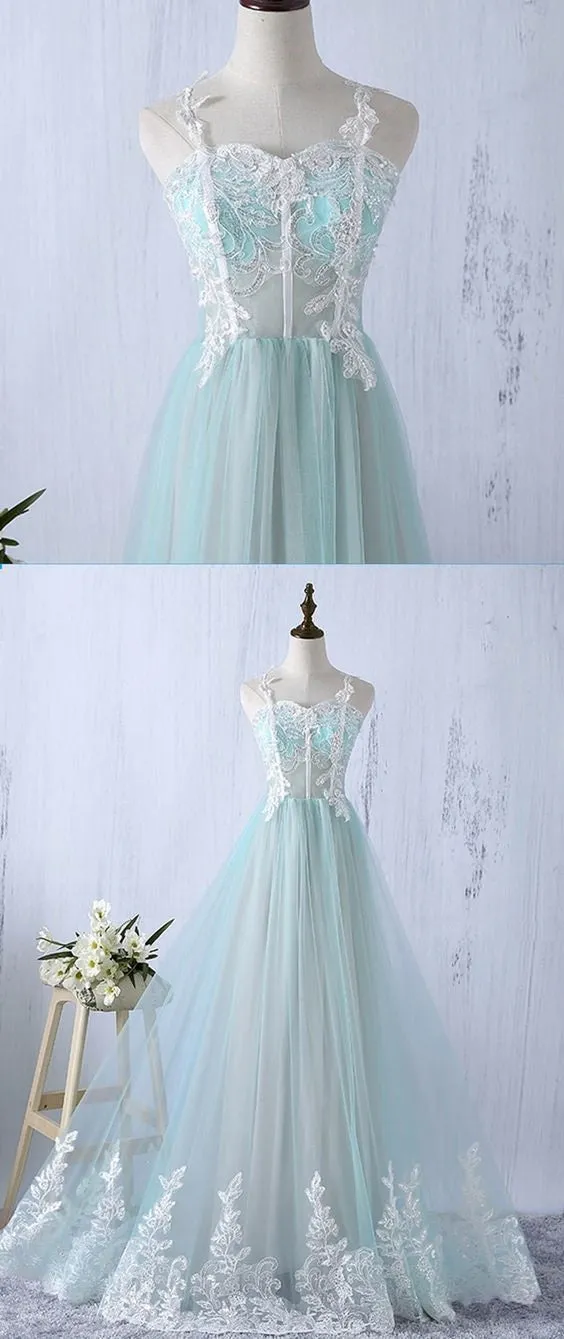 Flowy See Through Ice Blue Tulle Prom Dress Formal Gown,21121007