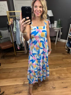 Free Feeling Patterned Watercolor Dress - Blue Multi