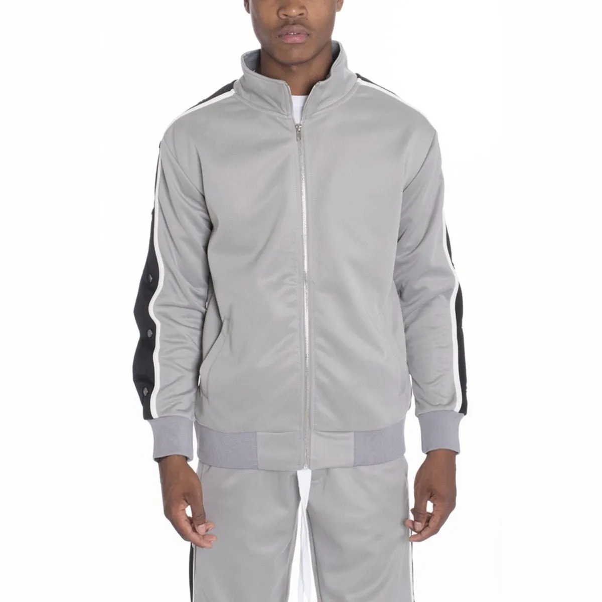 Grey Snap Button Track Jacket