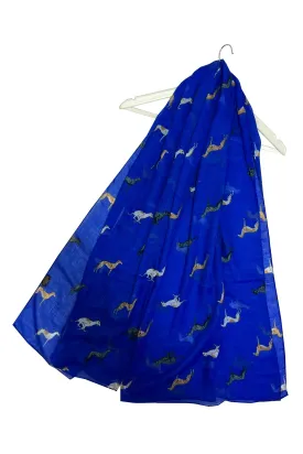 Greyhound Dog Print Scarf - Blue