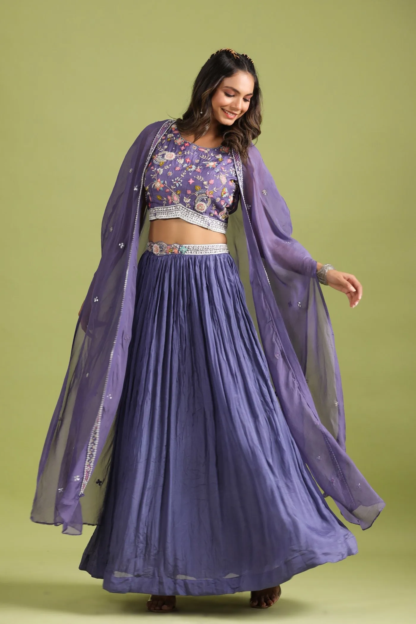 Mauve Embellished Cape Set