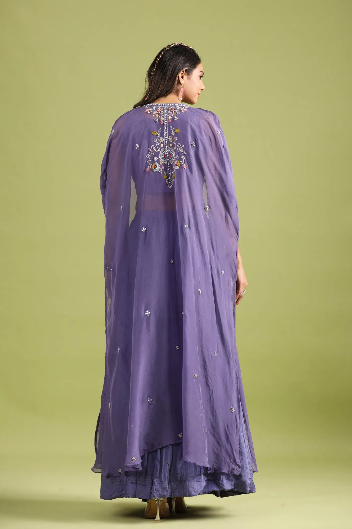 Mauve Embellished Cape Set