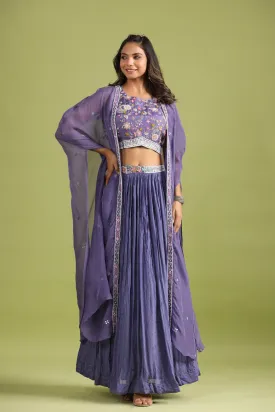 Mauve Embellished Cape Set