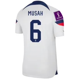 Nike United States Musah Authentic Match Home Jersey 22/23 w/ World Cup 2022 Patches (White/Loyal Blue)