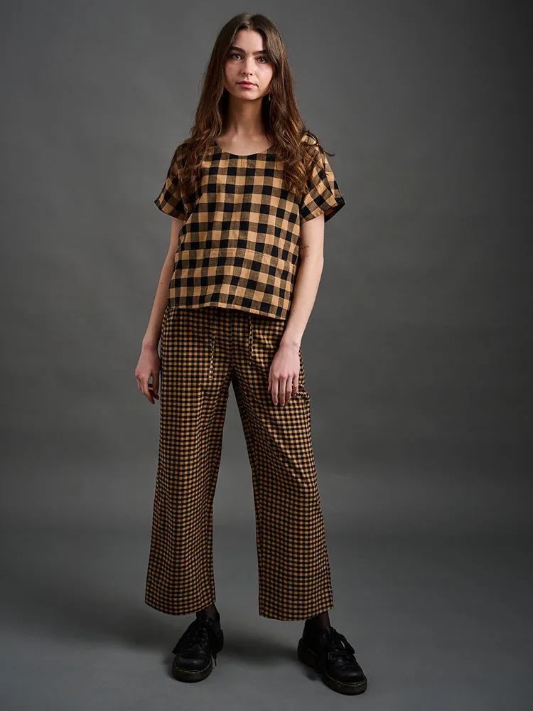 Odelia Top - Black & Tan Gingham