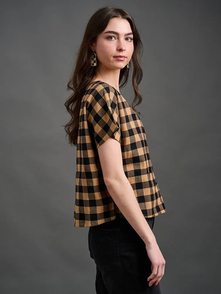 Odelia Top - Black & Tan Gingham