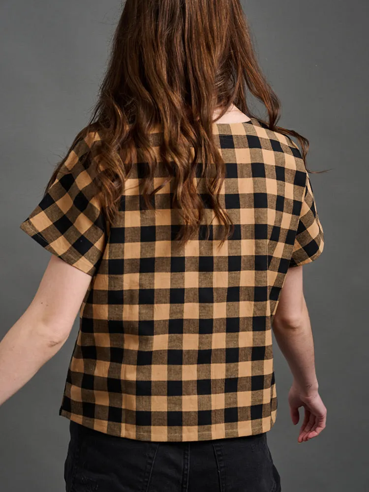 Odelia Top - Black & Tan Gingham