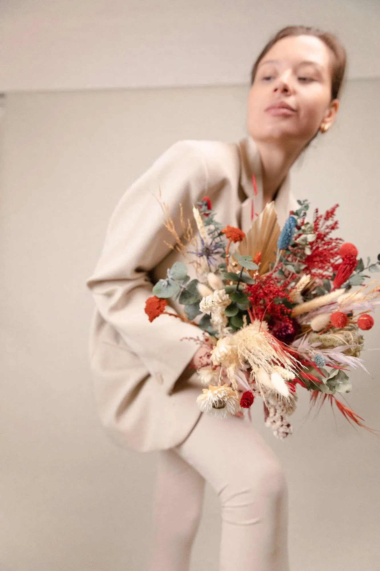 Red & Paradise Pink with Cream Pampas Wildflower Bouquet / Spring Bouquet / Red Bouquet / Cream Bouquet / Summer Bouquet