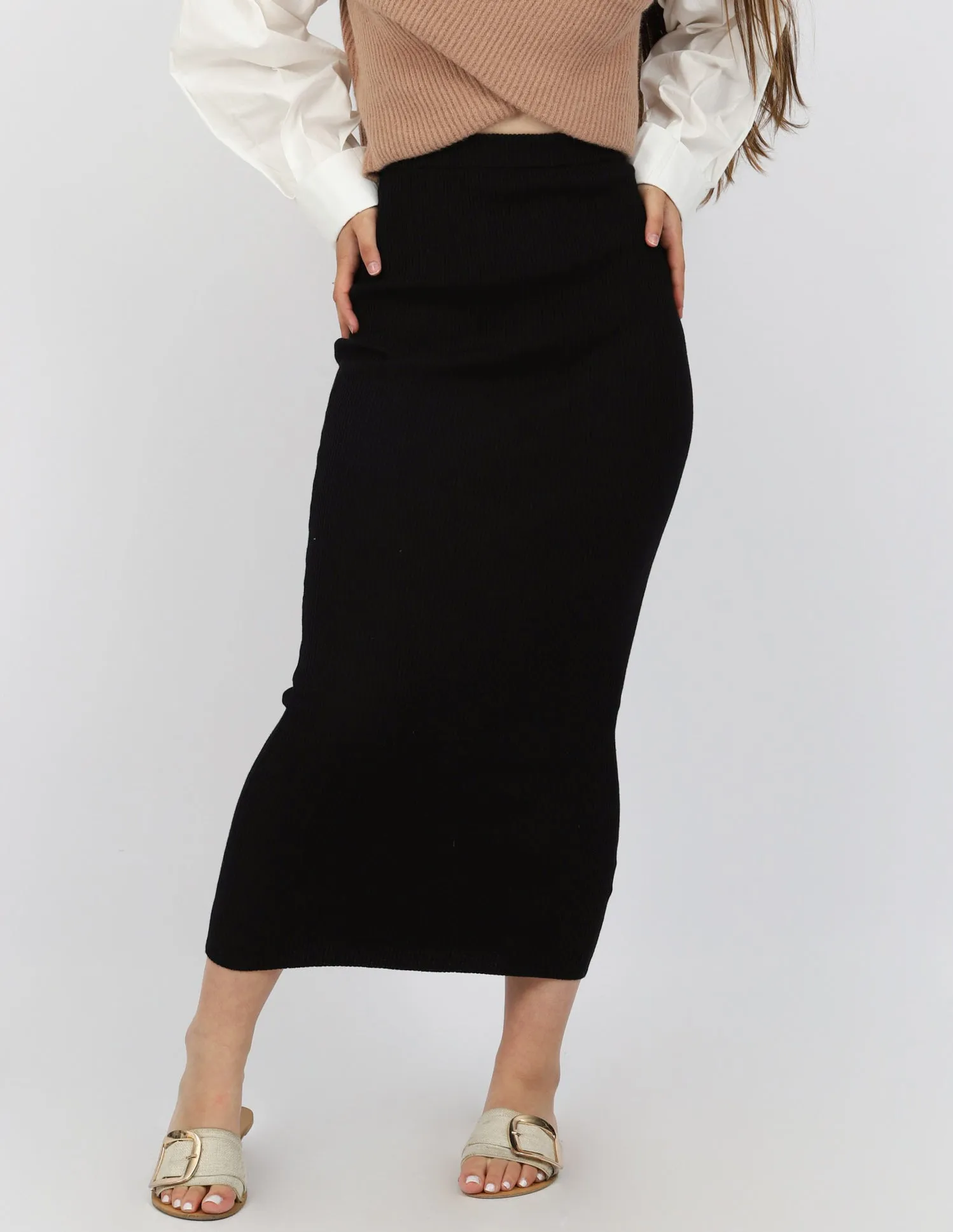 Ribbed Knit Skirt - Shades of Black