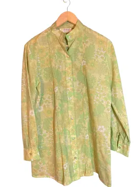 Vintage Debro Lime Green Long Sleeved Patterned Shirt Style Tunic UK Size 10