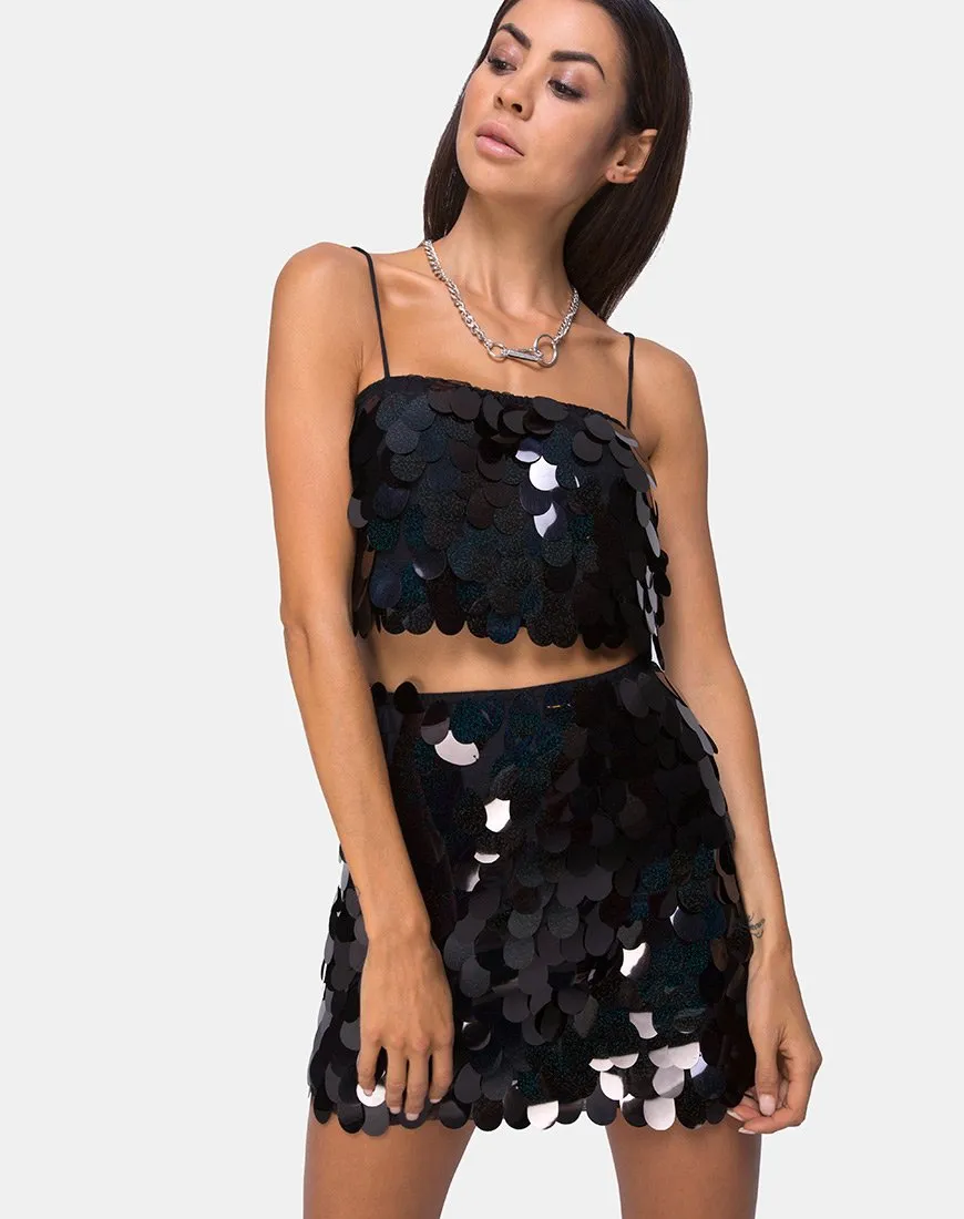 Wyne Mini Skirt in Galaxy Tear Drop Sequin